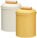 Excellent Houseware Voorraadpotten set - 2x - koekjes bewaarblik - 14 x 20 cm - metaal - wit / geel