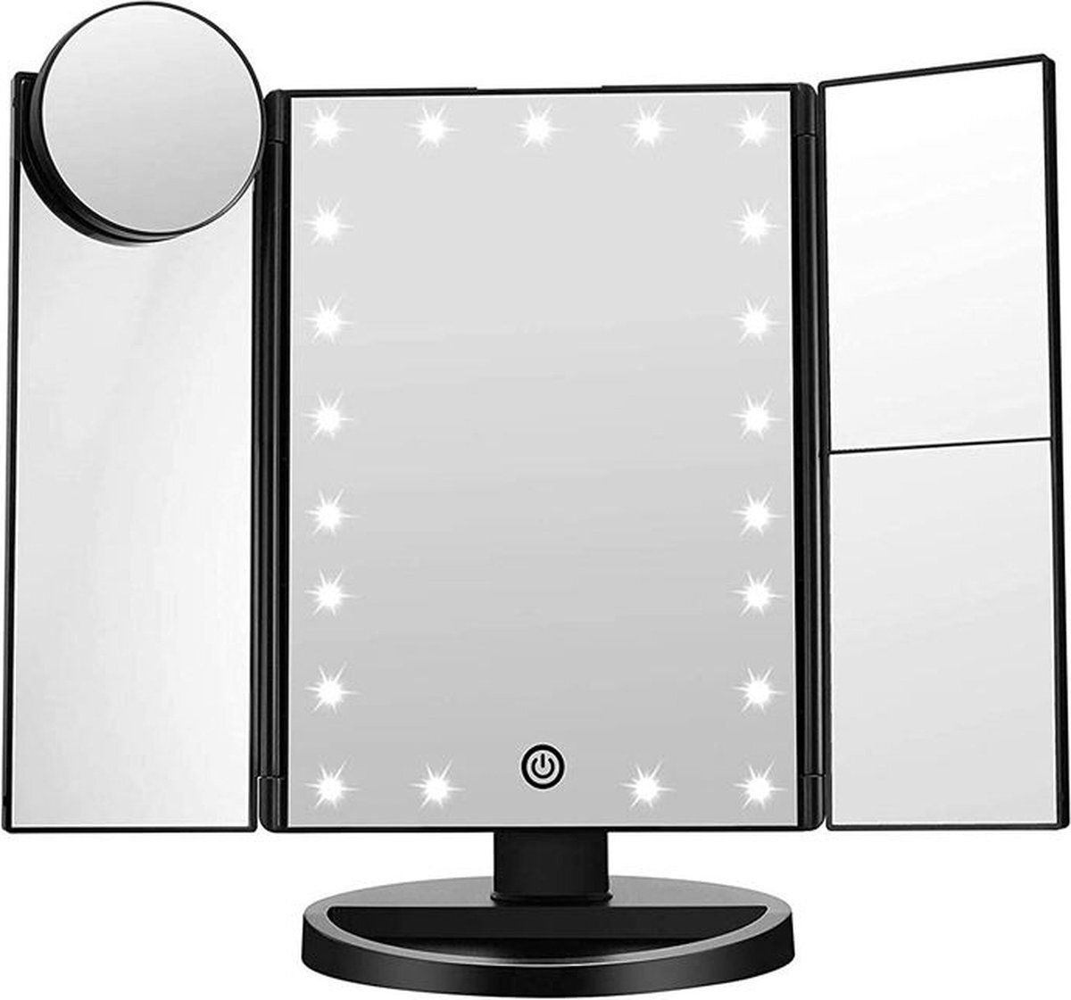Uniq Make Up Spiegel met LED verlichting en 2 vergrootspiegels - Staande spiegel - 21 dimbare leds - op batterijen en USB (kabel incl) - Zwart