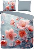 Good Morning dekbedovertrek bloemen - 2 persoons 200x200/220 cm - Grijs - 100% Katoen renforcé