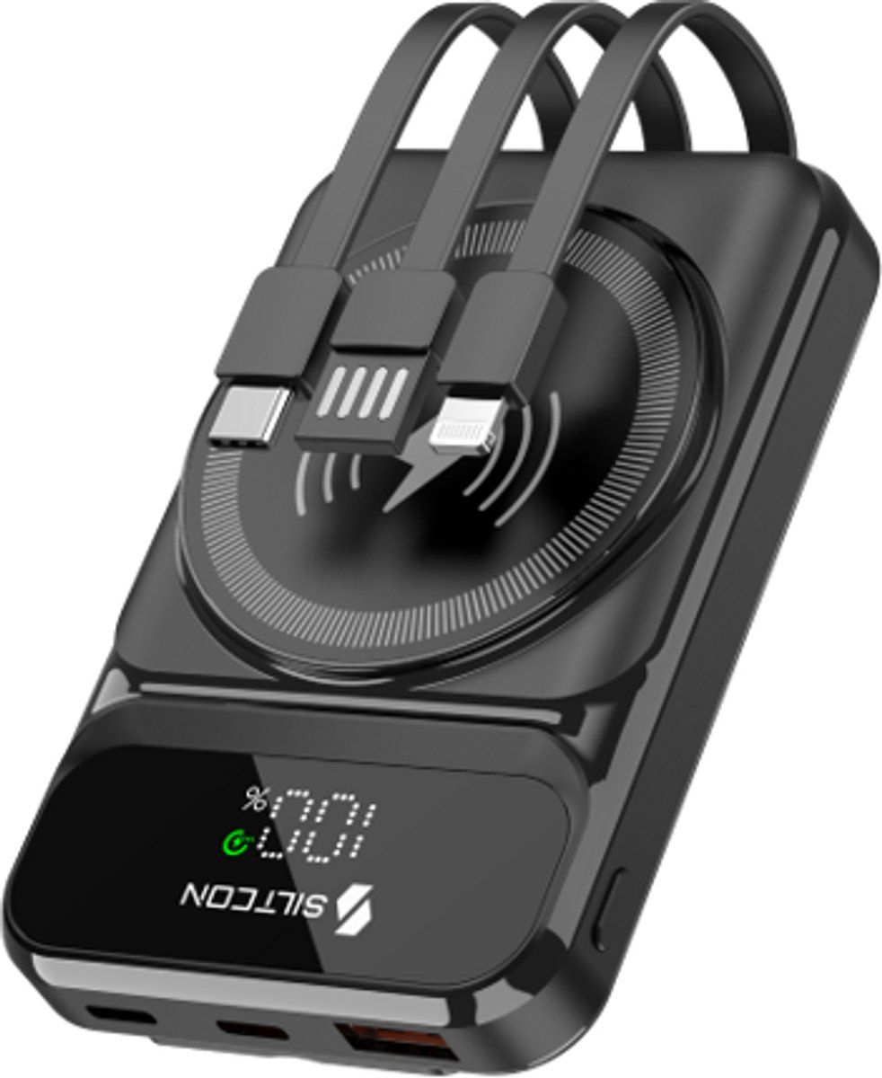Siltcon® 7-in-1 Draadloze Powerbank 10000 mAh - Zwart - Geschikt voor Magsafe - 22.5W Snelladen