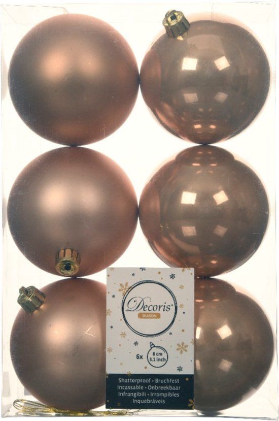 Decoris Kerstballen - 6x st - toffee bruin - D8 cm - kunststof - mat/glans