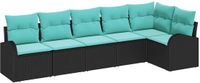 vidaXL Tuinbankenset 6-delig Zwart en Turquoise Polyrattan