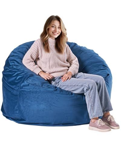 VEVOR ronde zitzak, zitkussen, beanbag, volwassenen, 1168 x 1168 x 635 mm, met afneembare en wasbare overtrek, gevuld met Nederlands fluweel en schuim met hoge dichtheid, voor slaapkamer, blauw