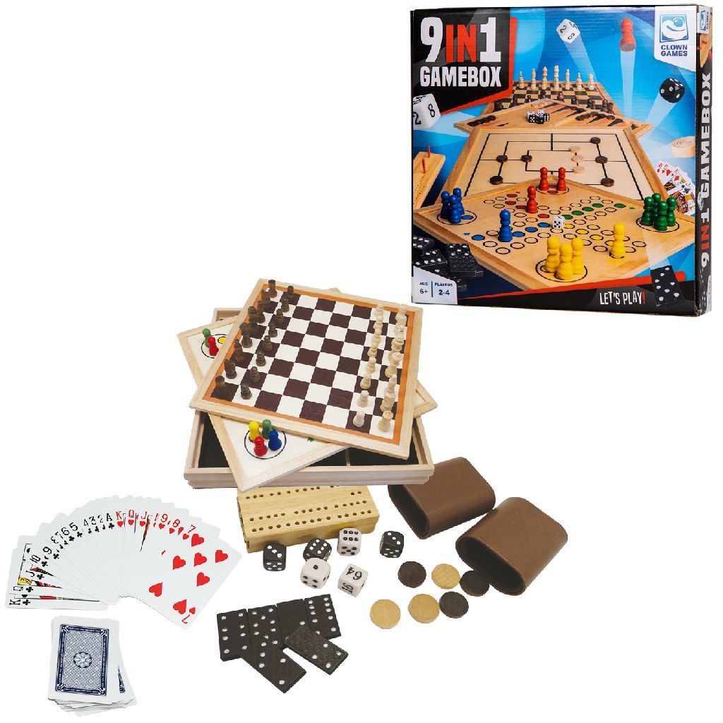 Clown Games 9-in-1 Wooden Games Box