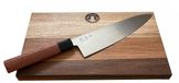 Couteau de cuisine avec une lame en acier inoxydable de 20 cm et une planche à découper en bois