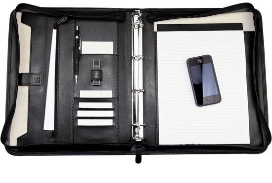 Monolith Lederlook schrijfmap A4 zwart met ritssluiting
