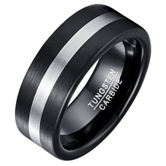 Mendes heren ring geborsteld Wolfraamcarbide Zwart Zilverkleurig-21mm