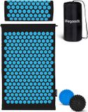 LifeGoods Spijkermat met Kussen - Shakti Mat - Acupressuur Mat - Spijkerbed - Massage Mat - Voor Pijnverlichting, Spierherstel, Stressverlichting en Meer - Incl. 2x Triggerpoint Bal - 60x40x2cm - Zwart/Turquoise