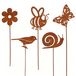 Jeu de piquets de jardin en métal rouillé, décorés de motifs animaliers, pour une utilisation extérieure