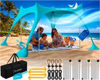 ELONEO Strandtent met Zonnedoek - UV-bescherming UPF 50+, Windscherm, Strandaccessoires & Camping, Turkoois 228x214x200 cm