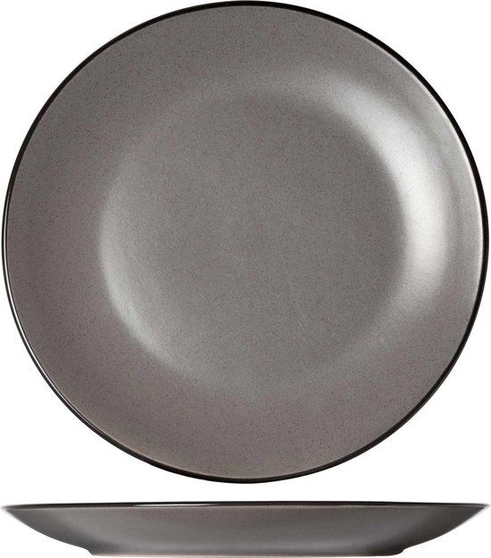 Cosy&Trendy Speckle Grey plat bord 27cm met zwarte boord Set van 6