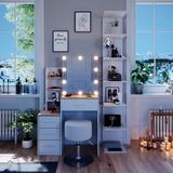 Vicco Table de toilette Conrada, Blanc/Sonoma, 80 cm avec miroir, guirlande lumineuse LED et tabouret