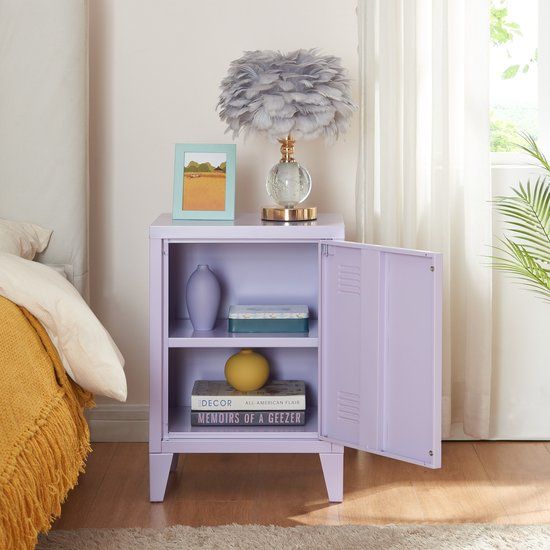 en.casa Inari Metal Nightstand - 57x40x30 cm - Purple