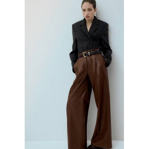 Mango Imitatieleren Wide Leg Regular Waist Broek Bruin
