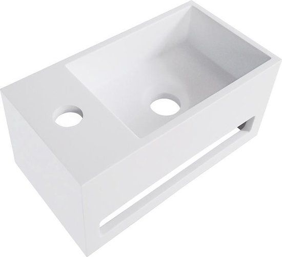 Wiesbaden Julia fonteinbak 35.6x20.3x15.9cm met handdoekhouder links solid surface mat wit