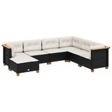 vidaXL 7-delige Loungeset met kussens, polyrattan, zwart