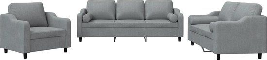 vidaXL 3-delige Loungeset met kussens stof lichtgrijs