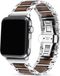 Strap-it bandje geschikt voor Apple Watch stalen/houten bandje - zilver/bruin - Maat: 42 - 44 - 45 - 49mm