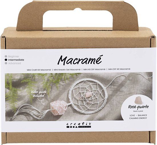 Creativ Company Mini Hobbyset Macramé - Dromenvanger met rozenkwarts - Lichtroze/Wit
