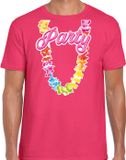 Bellatio Decorations Heren T-shirt - Bloemenkrans - Roze - Maat M