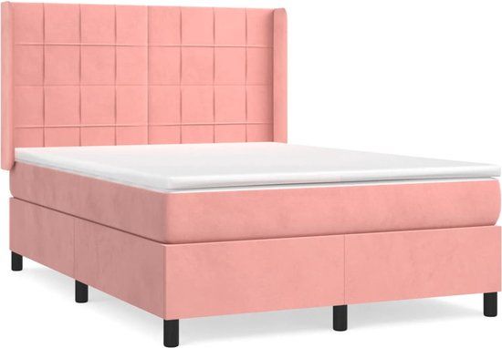 vidaXL Boxspring bed met matras fluweel roze 140x190 cm