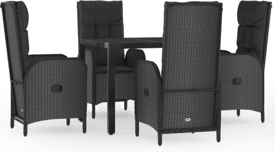 vidaXL 5-delige Tuinset met kussens poly rattan zwart