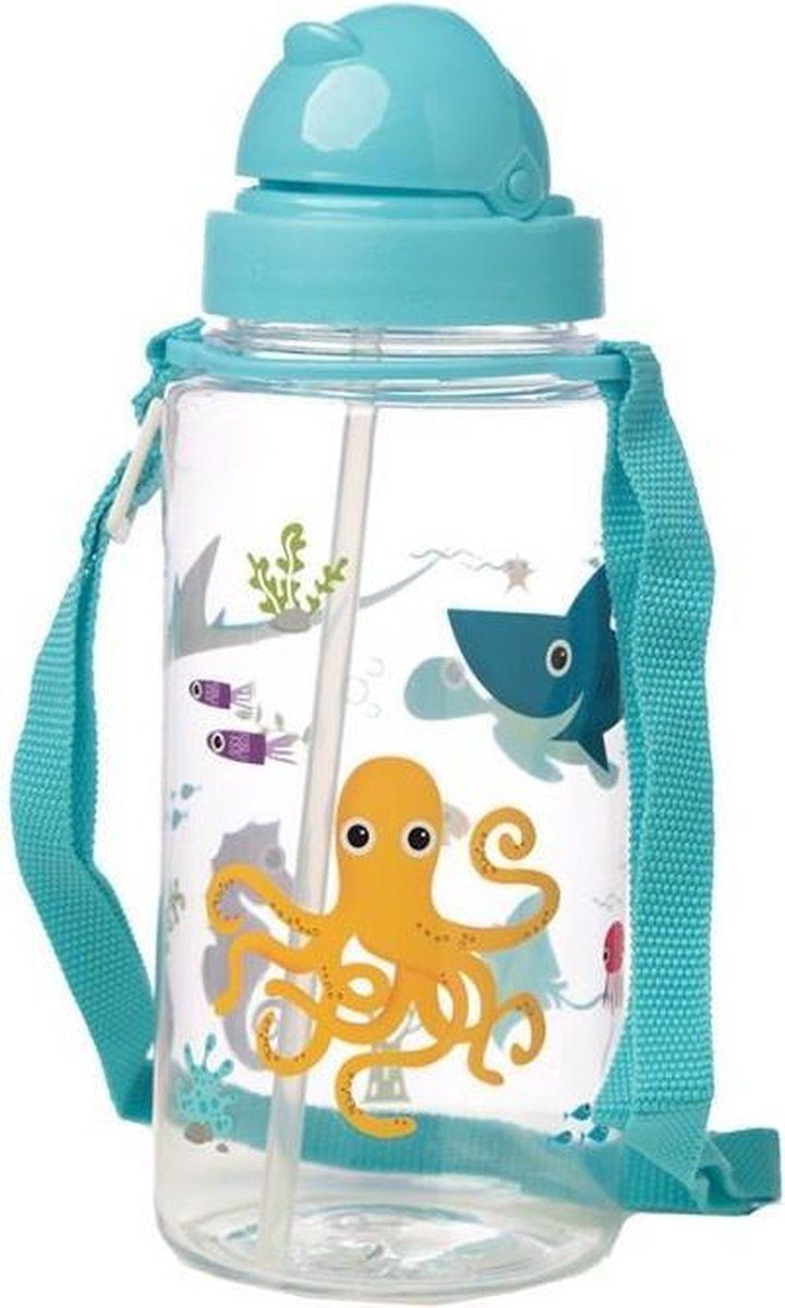 Puckator Zeeleven Water Fles Met Stro - 450ml - Multi