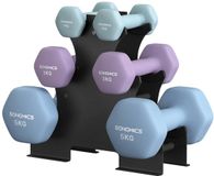 SONGMICS Halterset, 6 zeshoekige halters, met metalen houder