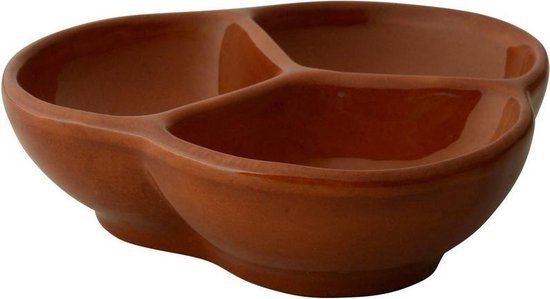 2x Tapas/hapjes bakjes/schaaltjes bruin 3 vaks 13 cm - Aardewerk schaaltjes 240 ml