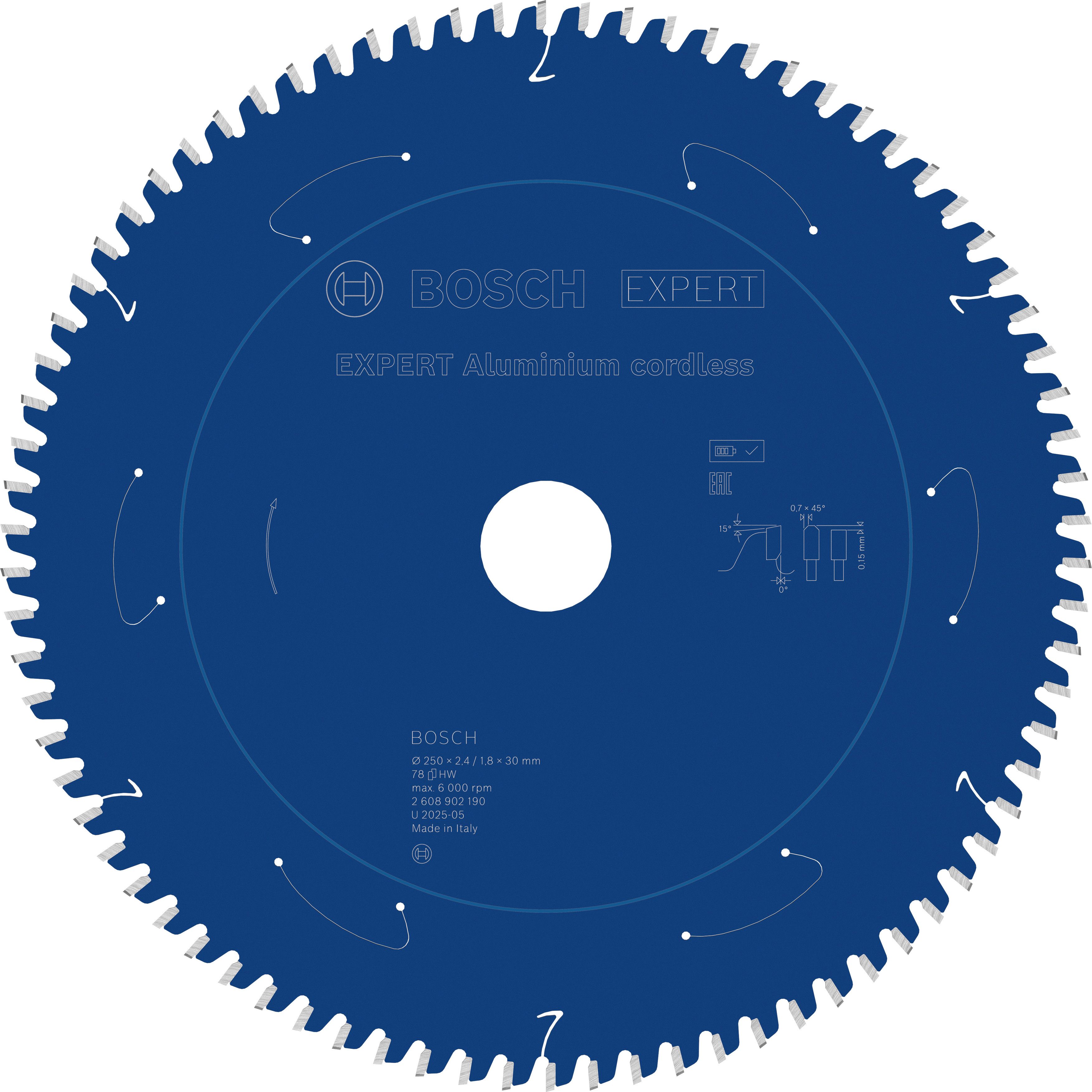 Bosch Accessoires EXPERT Aluminium cordless Cirkelzaagblad | 250 x 2,4/1,8 x 30 mm | T78 - 2608902190