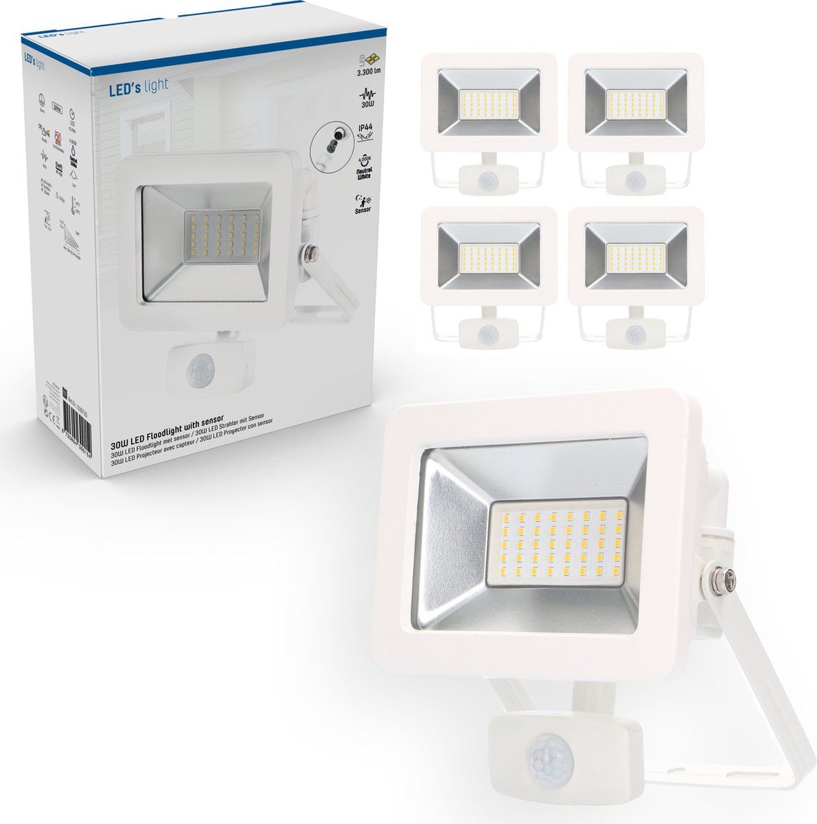 Proventa MOTION LED Schijnwerpers met bewegingssensor - 4 stuks - Wit