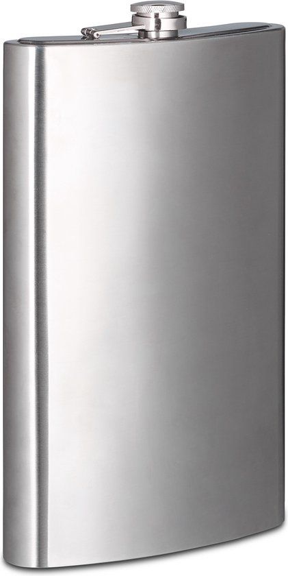 Relaxdays Heupfles RVS XXL 1.8 Liter Klassiek Zilver