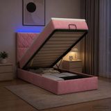 vidaXL Ottomaans Bed met Matras en LED Roze 100 x 200 cm Fluweel