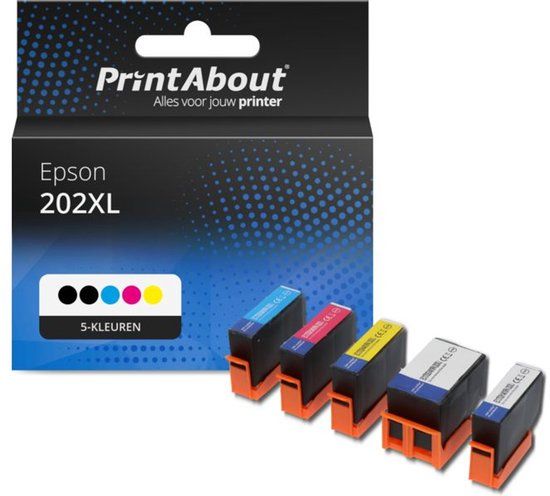 PrintAbout 202XL (C13T02G14010) Inktcartridge 5-kleuren Voordeelbundel Hoge capaciteit | Compatibel met Epson