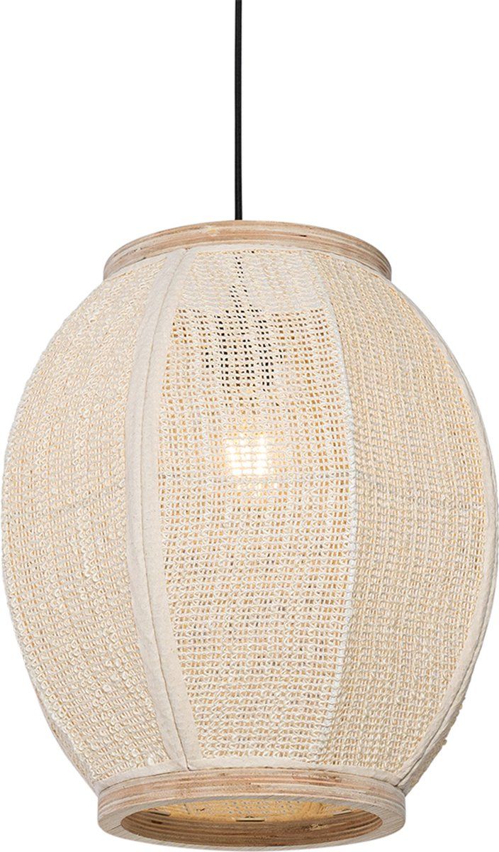 QAZQA Rob - Oosterse Hanglamp - Ø 35 cm - Wit - Hout