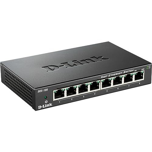 D-Link DES-108 Layer2 Fast Ethernet Switch Metaal, 8 Poorts zwart