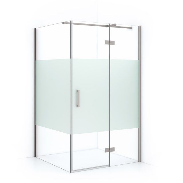 Maxaro Douchecabine Diamond 120x110cm 8mm Helder Veiligheidsglas met Matte Strook Geborsteld RVS
