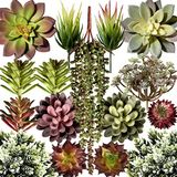 miltonson Kunstmatige vetplanten nep assortiment - 16 stuks - ongepot gezicht vetplanten - realistische gestructureerde vetplanten - nepplanten voor decoratie - Faux Aloë Cactus Plant Bulk