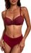 Bol Maillot de bain deux pièces pour femme Taille haute Bikini plissé avec push-up Bordeaux uni sans manches Acrylique