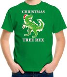 Bellatio Decorations Shoppartners Bv Christmas Tree Rex Kersttrui shirt - groen - voor kinderen - Dinosaurus thema Kerstkleding - Christmas outfit 140/152