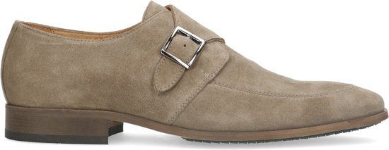 Manfield - Heren - Taupe suède gespschoenen - Maat 43