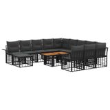 vidaXL - Tuinbank - Set - 13 - st - Zwart - en - Donkergrijs - poly - rattan