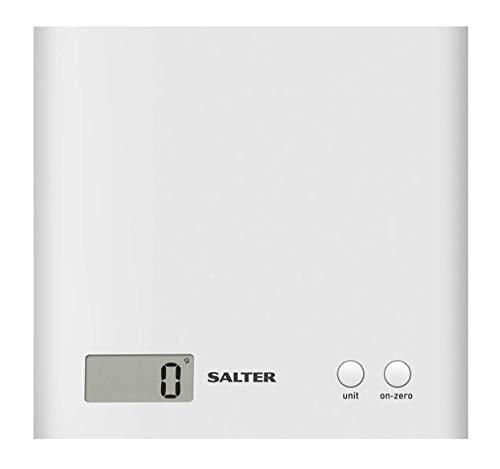 Salter 1066 WHDR15 digitale keukenweegschaal, wit, slank design, elektronische weegschaal voor de keuken, lcd-display, buigfunctie, eenvoudig te reinigen en ruimtebesparend, max. draagvermogen 3 kg