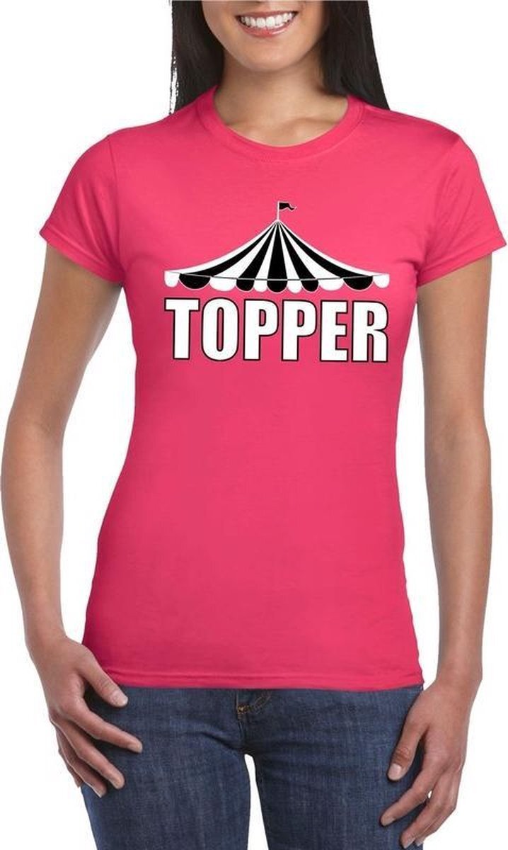 Bellatio Decorations Circus shirt Topper roze met witte letters voor dames S