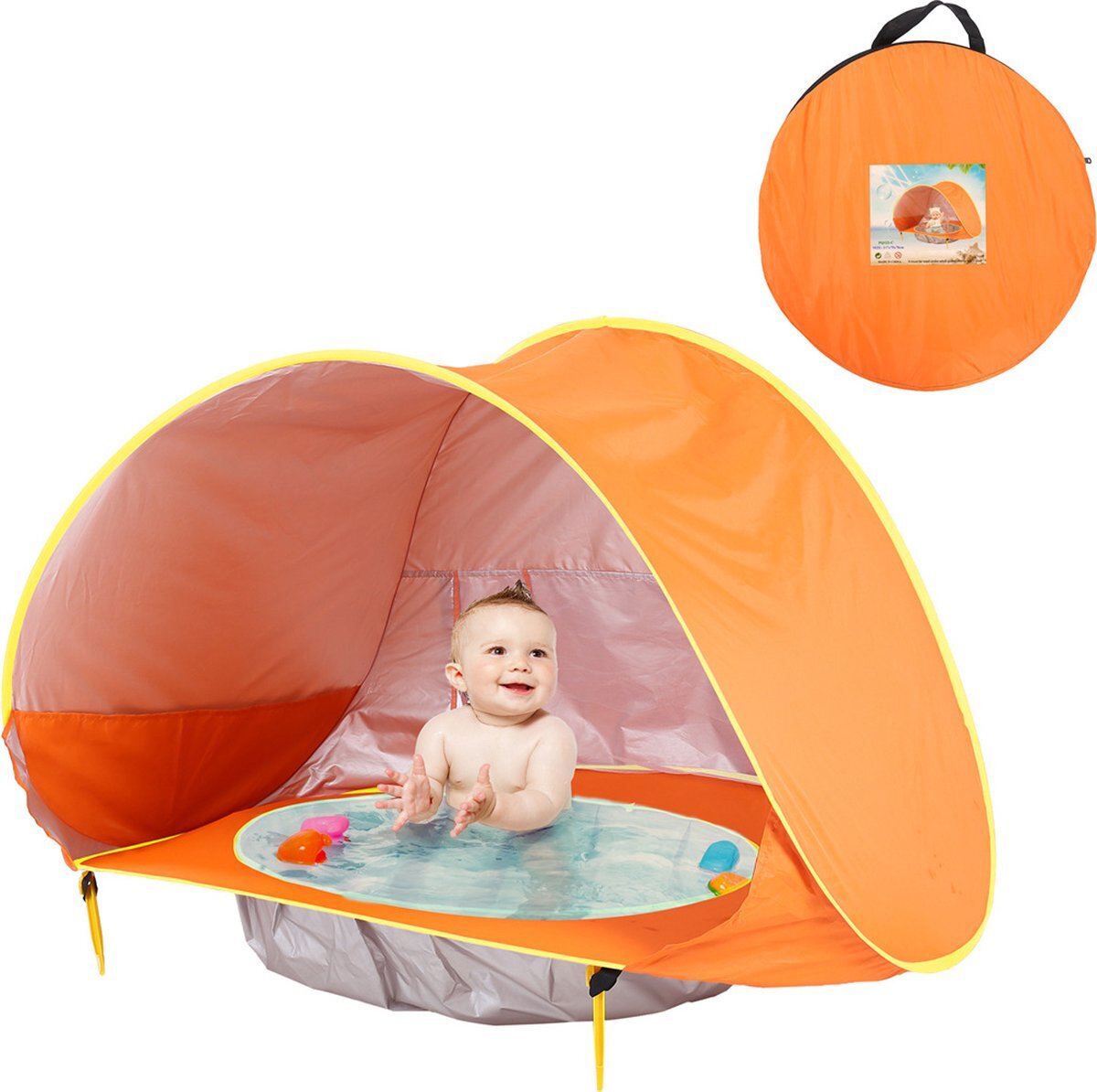 RAMBUX RAMBUX® - Strandtent - Zwembad - Oranje - Pop Up Tent - UV en Wind Werend - Zwembad Baby - Windscherm Speeltent