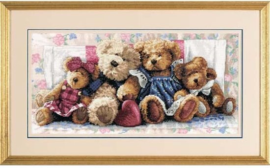Dimensions borduurpakket 35039 teddyberen op bloemetjesbank