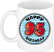 Bellatio Decorations Verjaardag cadeau mok - 95 jaar - blauw - gestreept - 300 ml - keramiek
