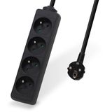Waytex 52131 stekkerdoos met 4 elektrische stopcontacten, 16 A, 2P+T, kabel lengte 3,00 m, kinderbeveiliging, CE NF, zwart