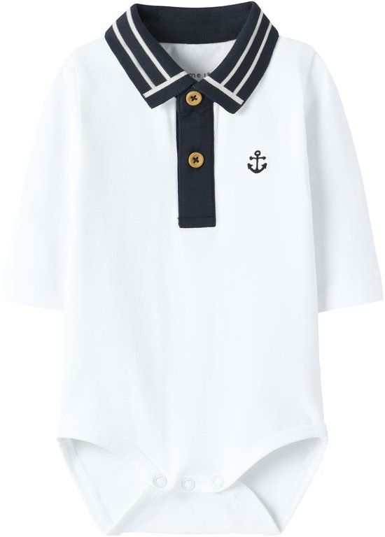 NAME IT NBMFLIP LS POLO BODY Baby Bodies Bright White Effen 95% Biologisch katoen, 5% Elastaan