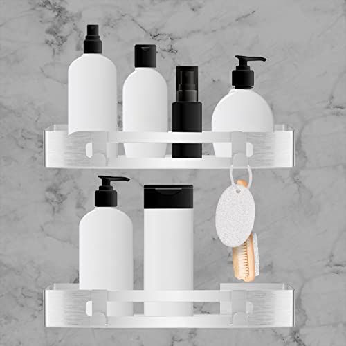 SXCDD Panda SXCDD Zilver Vierkant Zelfklevend Badkamer Plank Zwart Douchemand Douche Opbergmand Shampoo Opbergmand (2 Aluminium Rechthoeken)